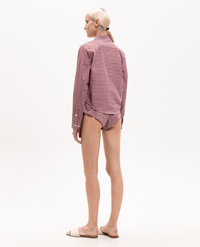 Dore & Rose Бордовая пижама в клетку с вышивкой логотипа COTTONPOPLINSHORTSET