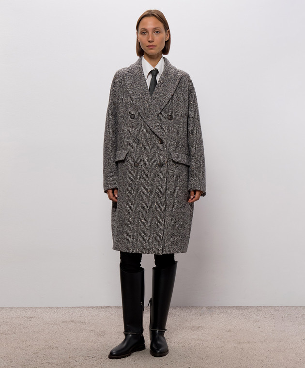 Brunello Cucinelli Серое двубортное пальто с шерстью MG5709954 изображение 3