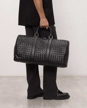 Bottega Veneta Чорна шкіряна дорожня сумка з плетінням Intrecciato 795287V2HL1