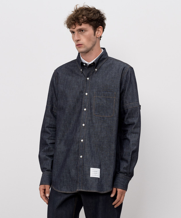 Thom Browne Синяя джинсовая рубашка с нашивкой MWL435SF1105 изображение 3