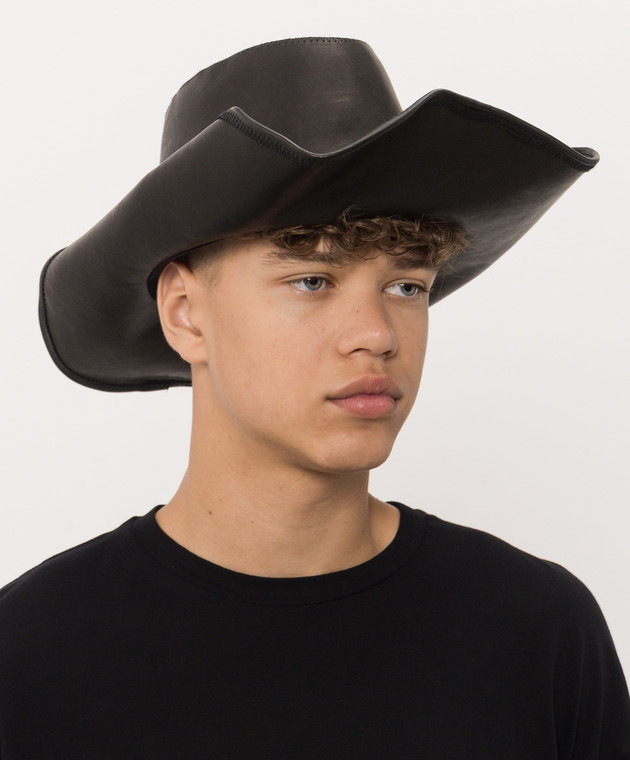 Ann Demeulemeester Чорний шкіряний капелюх Joleik з вінтажним ефектом B0014379LT137 зображення 2