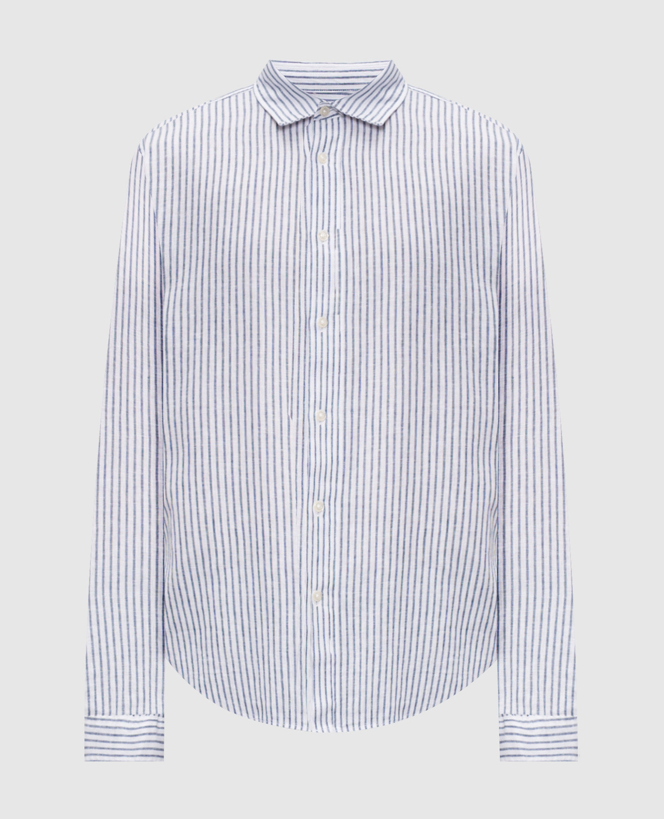 Белая рубашка с леном в полоску
