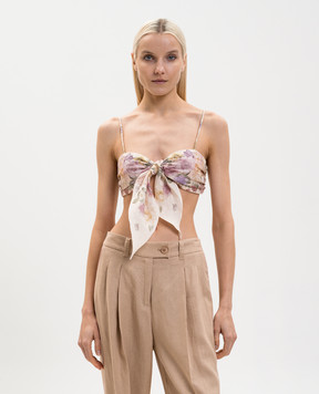 Twinset Бежевий топ з льону в квітковий принт 261TT2564