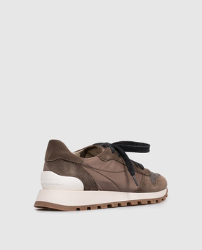 Brunello Cucinelli Коричневі комбіновані кросівки з ланцюжком моніль MZSFG1960P