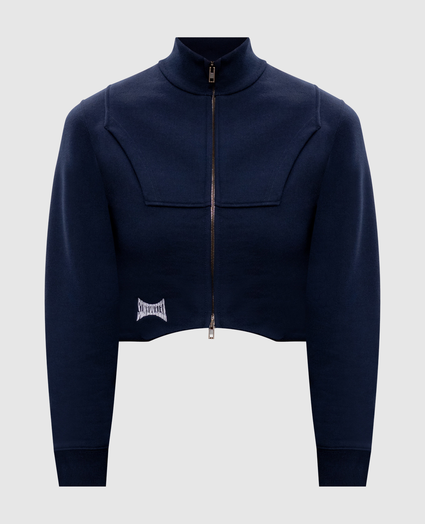 Синя укорочена спортивна куртка з вишивкою логотипа