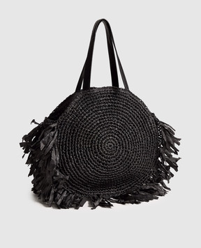 Twinset Чорна плетена сумка-тоут з бахромою 261LB7BAA