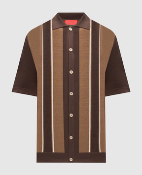 ISAIA Коричнева сорочка із шовку в смужку MG8450Y0545