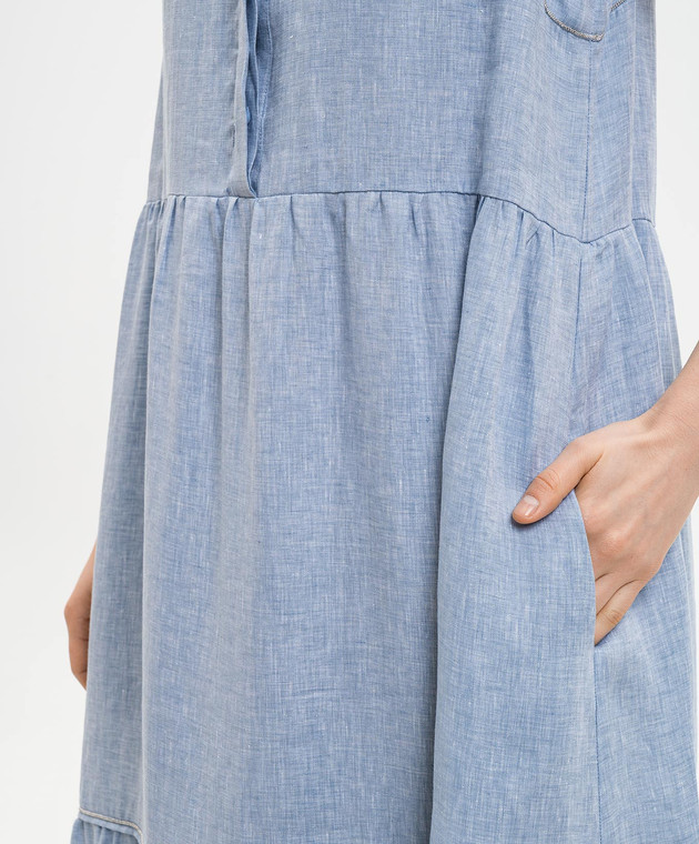 Peserico Блакитна сукня з льону з оборкою S0209902600 зображення 4
