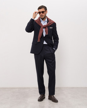 Brunello Cucinelli Синие брюки из шерсти и шелка MY460PS04