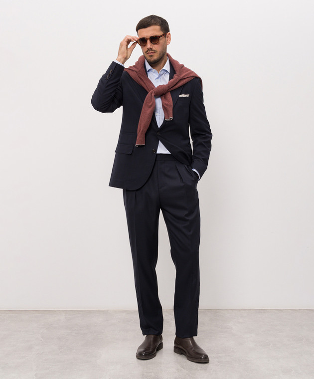 Brunello Cucinelli Синие брюки из шерсти и шелка MY460PS04 изображение 2