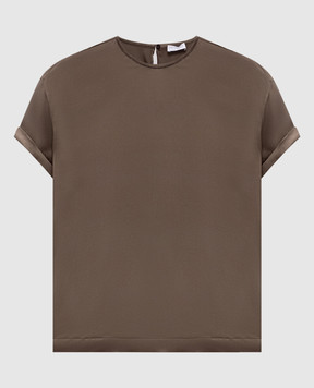 Brunello Cucinelli Коричневый топ из шелка с цепочкой M0C59DE310