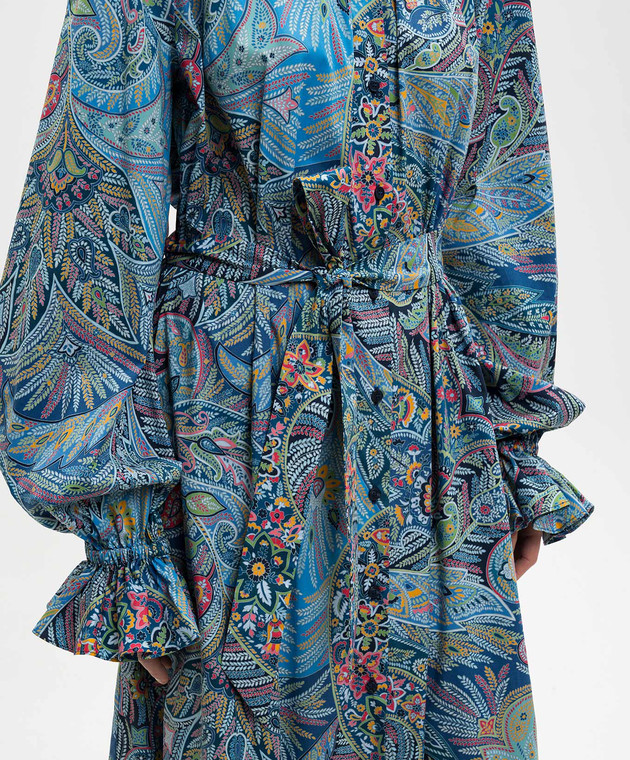 Etro Синя сукня-сорочка в принт WRHA063199SAEI4 зображення 5