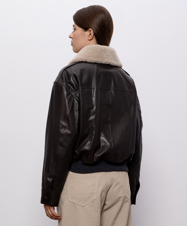 Brunello Cucinelli Коричнева шкіряна куртка MPCTN7656P зображення 4