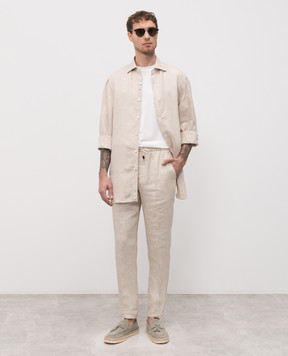 ISAIA Бежевая рубашка из льна CAM088KM304