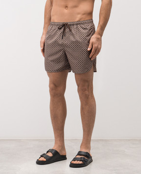 Peserico Коричневые шорты для плавания с принтом эмблемы R17002C0CC809