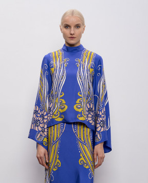 La DoubleJ Синя блуза із шовку в принт TOP0117SIL017ATL03