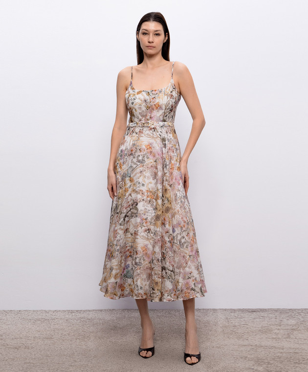 Nissa Бежевое платье миди из льна и шелка RC16502 изображение 3