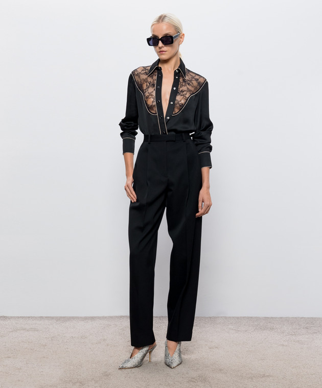 AMIRI Черная блуза с кружевом AW426SH009 изображение 2