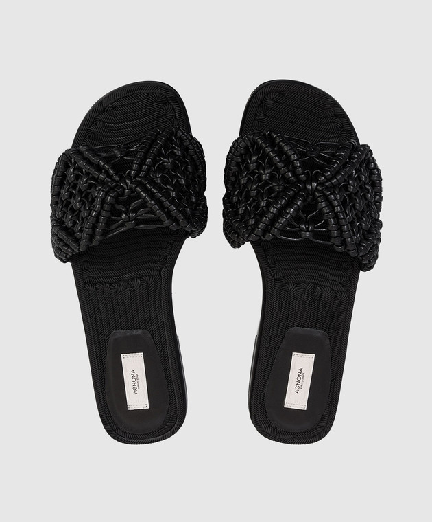 Agnona Чорні шкіряні шльопанці з плетінням LI1102L8265 зображення 4