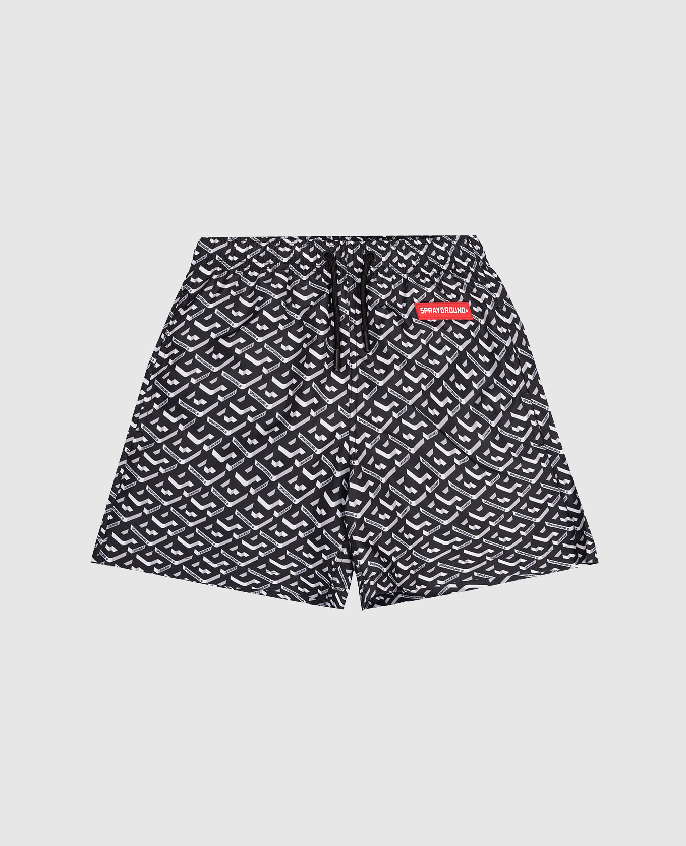 

Детские черные шорты для плавания в принт монограммы логотипа, Черный, Плавательные шорты