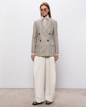 Brunello Cucinelli Бежевый двубортный жакет в узор MA1567255