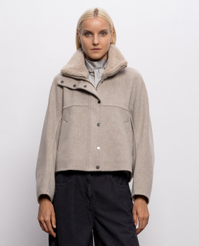 Brunello Cucinelli Бежева куртка з вовни і кашеміру з хутром MD5327555