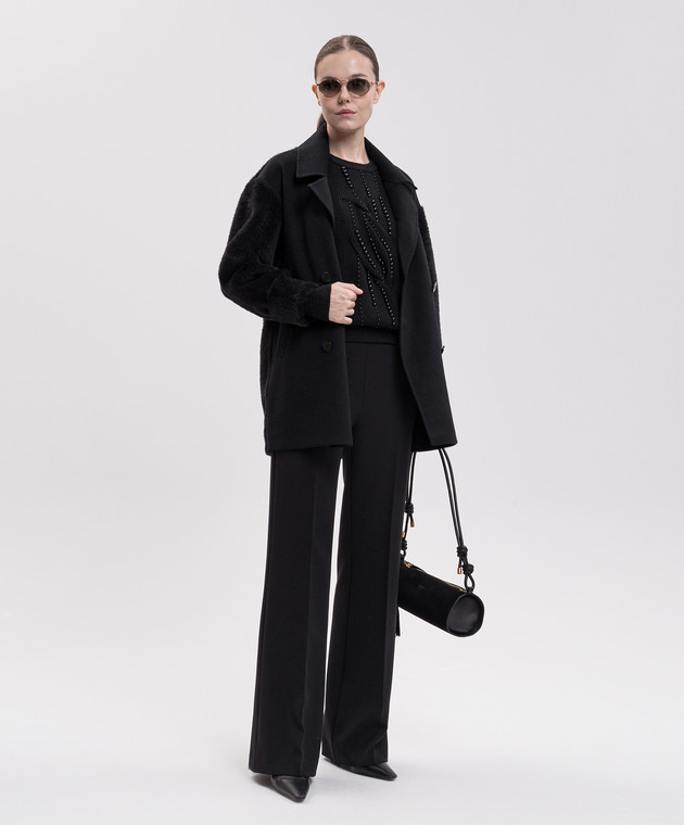 Twinset Черное двубортное пальто с шерстью 262TP2490 изображение 2