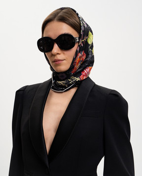 Alexander McQueen Чорна хустка із шовку в квітковий візерунок Spider 8585293001Q