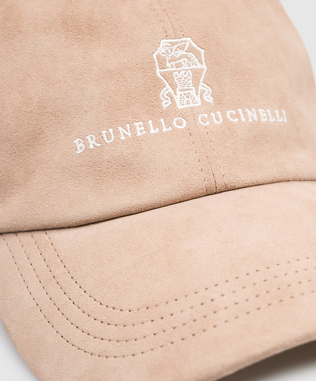 Brunello Cucinelli Бежева замшева кепка з вишивкою емблеми MPCLF9850 зображення 4