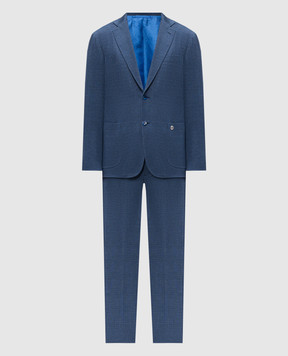 Stefano Ricci Синій костюм з льоном і шовком в клітинку M1SFM2T807DN29HA