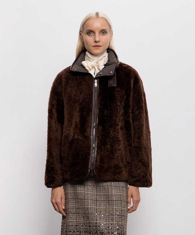 Brunello Cucinelli Коричнева двостороння куртка з хутром MPMBP7225 зображення 4