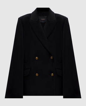 Twinset Черное двубортное пальто с шерстью 252TS2130