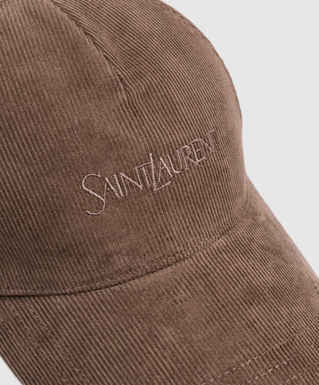 Saint Laurent Коричнева вельветова кепка з логотипом 8217373YR66 зображення 4