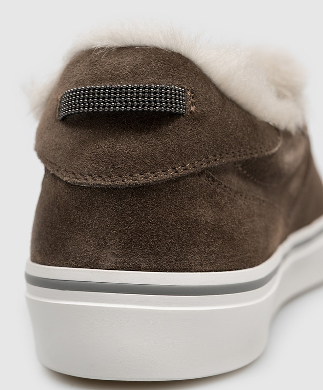 Brunello Cucinelli Коричневые замшевые кеды на меху MZSFG3391 изображение 5