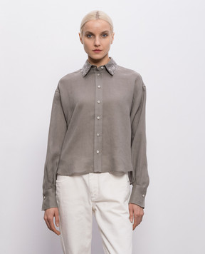 Brunello Cucinelli Рубашка цвета хаки из льна MA698RH306