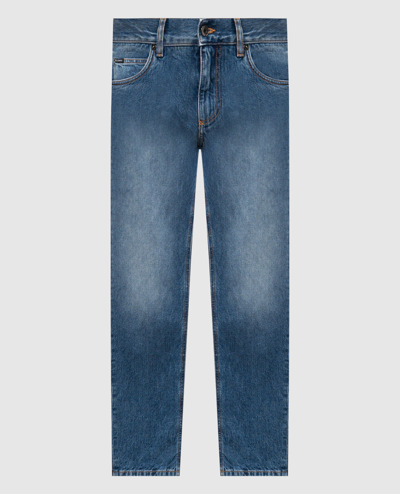 

Синие джинсы с вышивкой логотипа монограммы, Синий, Прямые джинсы