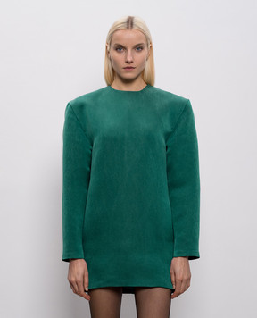 Saint Laurent Зелена сукня міні із шовку з акцентними плечима 848977Y5J30