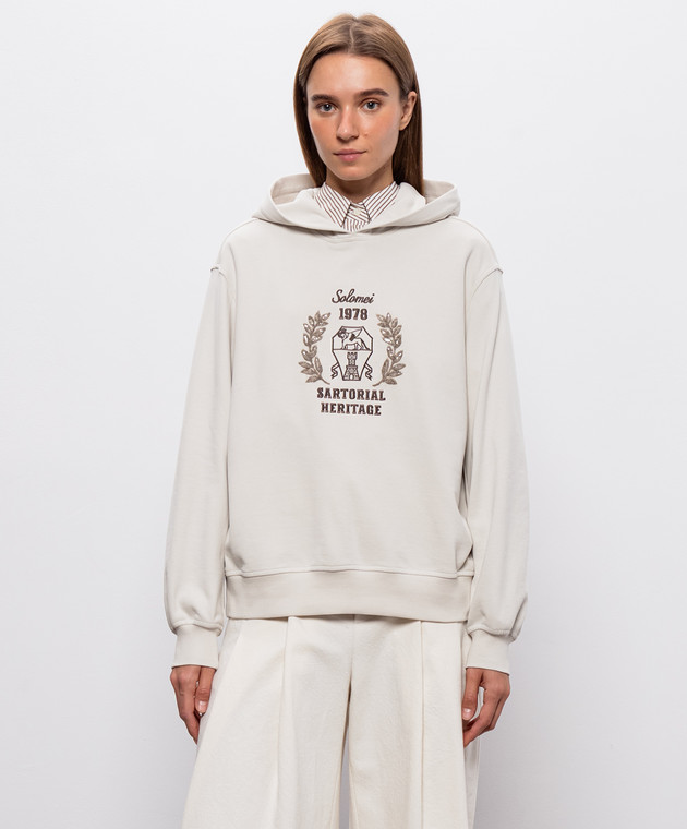 Brunello Cucinelli Худі кольору айворі з вишивкою MN05NB2X09 зображення 2