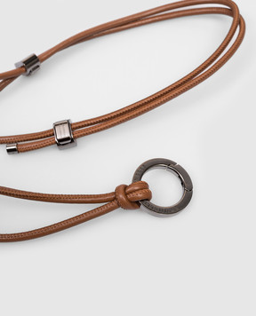 Brunello Cucinelli Коричневий шкіряний шнурок для окулярів з логотипом MACP9G002
