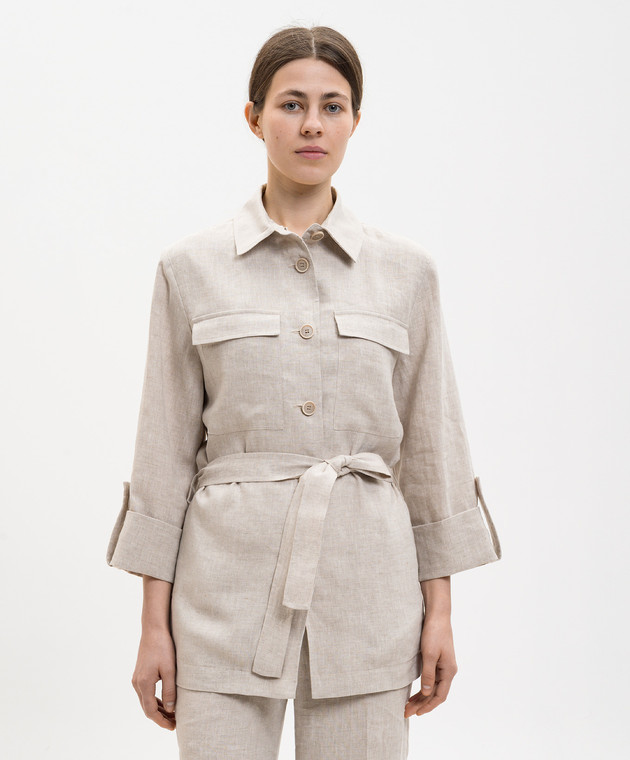 Peserico Бежева сорочка з льону з поясом S01225A02629 зображення 3