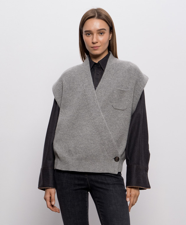 Brunello Cucinelli Сірий жилет з кашеміру M12724316P зображення 3
