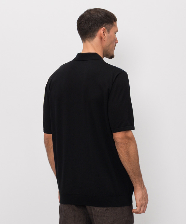 Bertolo Cashmere Чорне поло із шовком у візерунок смужка 9025410025435860 зображення 4