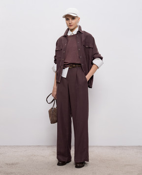 Brunello Cucinelli Коричневые брюки с леном с цепочкой мониль MH126P8884