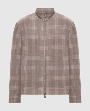 Brunello Cucinelli Бежева куртка з вовни, шовку та льону в клітинку MZ4306580