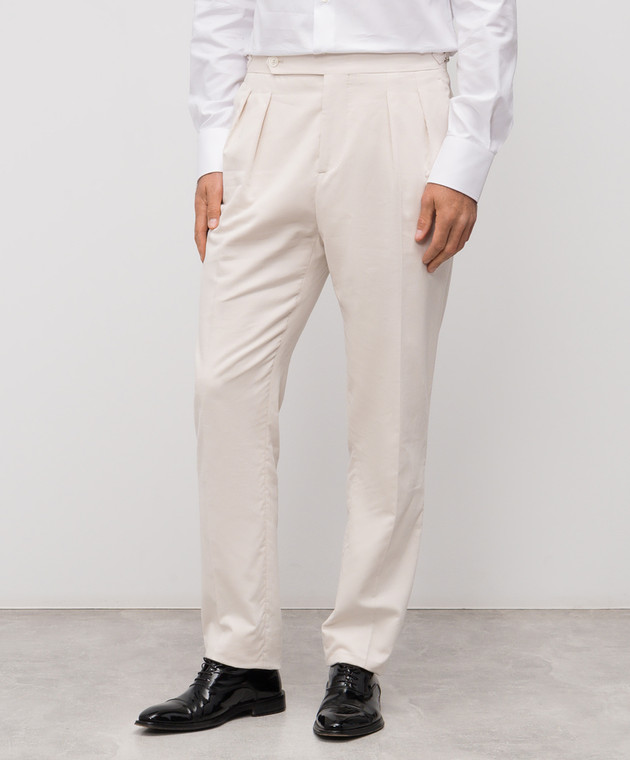Brunello Cucinelli Бежевые вельветовые брюки с лампасами ML462PS04 изображение 3
