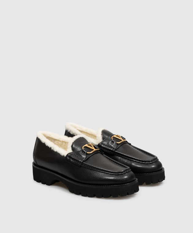 Valentino Чорні шкіряні лофери на хутрі Buffalo VLogo 9W2S0NF5JJJ зображення 2