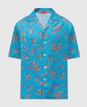 ISAIA Голубая рубашка из льна в принт CAM224C1108