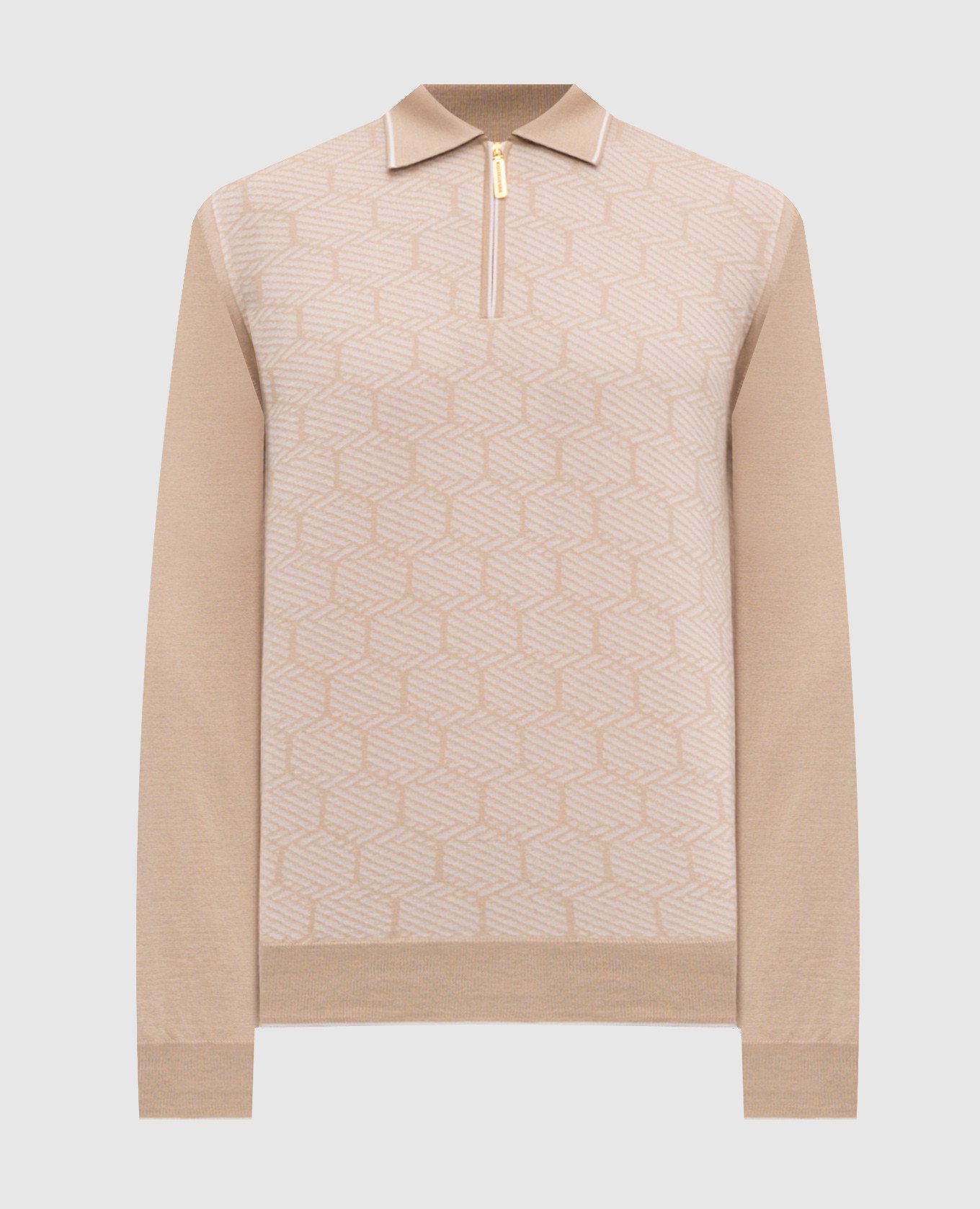 Бежевое поло с кашемиром и шелком в узор