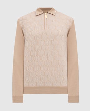 Stefano Ricci Бежевое поло с кашемиром и шелком в узор K808100P30F25477