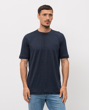 Stefano Ricci Синяя футболка из льна K919071G10T26205